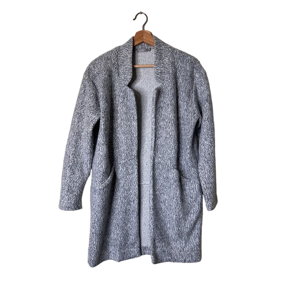 Zara Grey and White Open Front Long Jacket